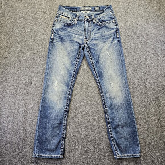BKE Jake Straight Leg Jeans Mens Size 30S (30x29) Blue Faded Distress Stretch - Picture 1 of 11